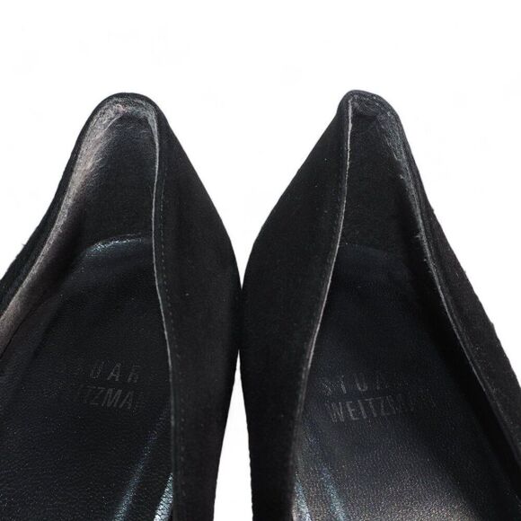 Stuart Weitzman Suede Peep Toe Heels Black / Red Women's 9N (Narrow) - Picture 10 of 12